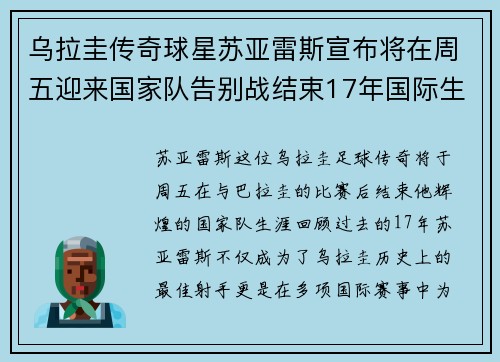 乌拉圭传奇球星苏亚雷斯宣布将在周五迎来国家队告别战结束17年国际生涯