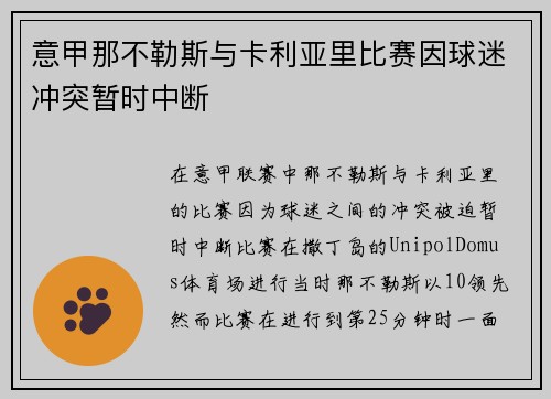 意甲那不勒斯与卡利亚里比赛因球迷冲突暂时中断